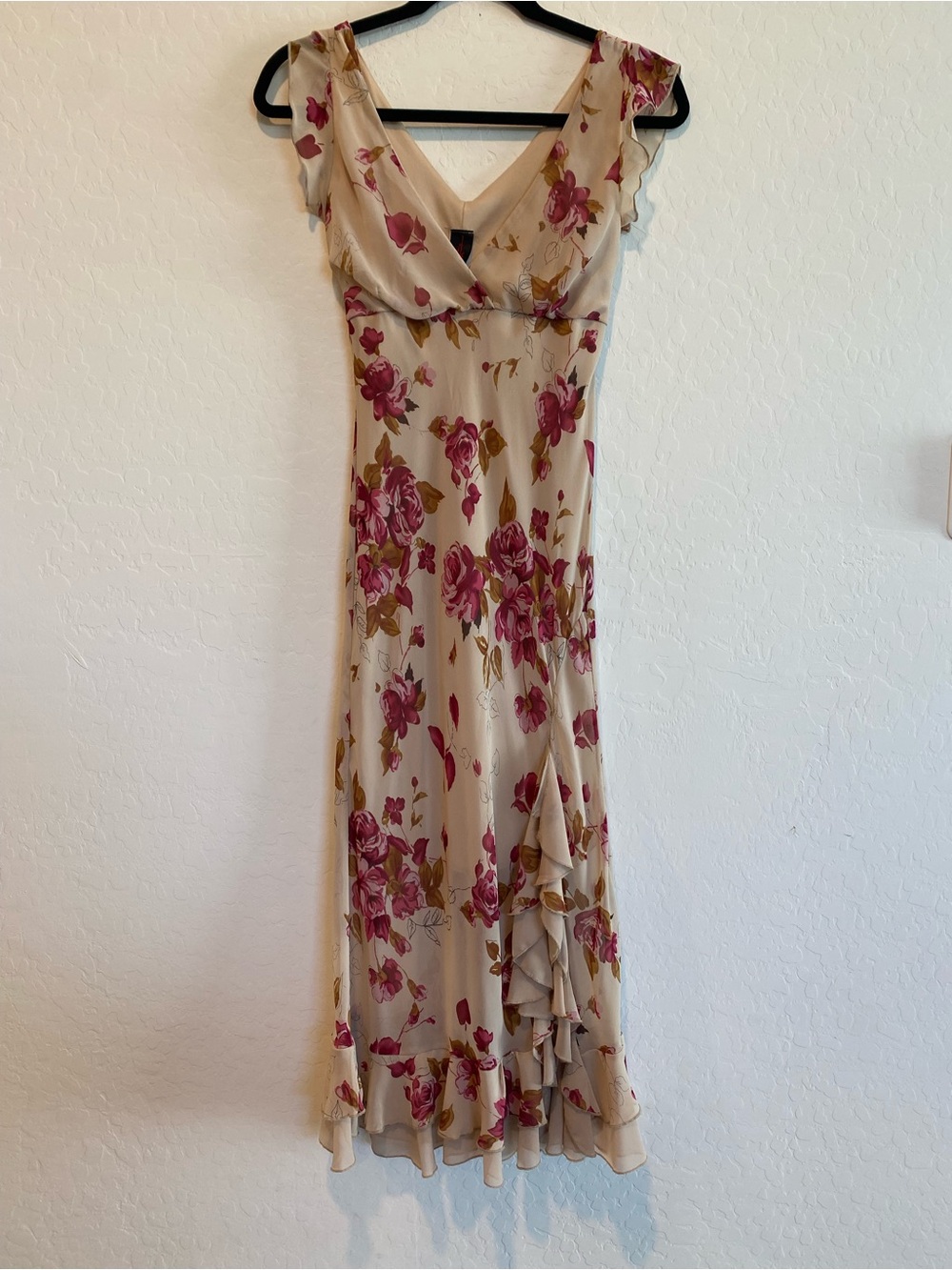french kyss Beige Maxi Dress with Pink Floral Print